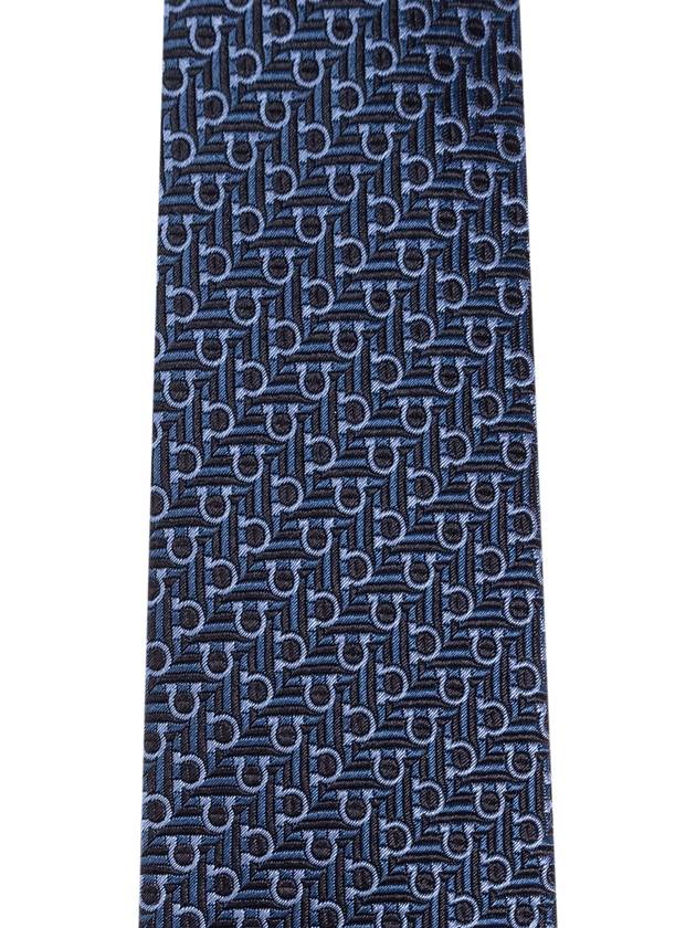 FERRAGAMO Silk Tie With Monogram, Men's, Navy Blue - SALVATORE FERRAGAMO - BALAAN 3