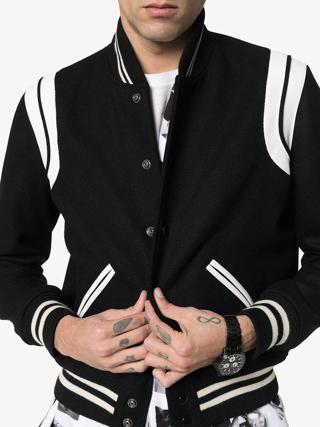 Teddy Bomber Jacket in Wool Black White - SAINT LAURENT - BALAAN 14