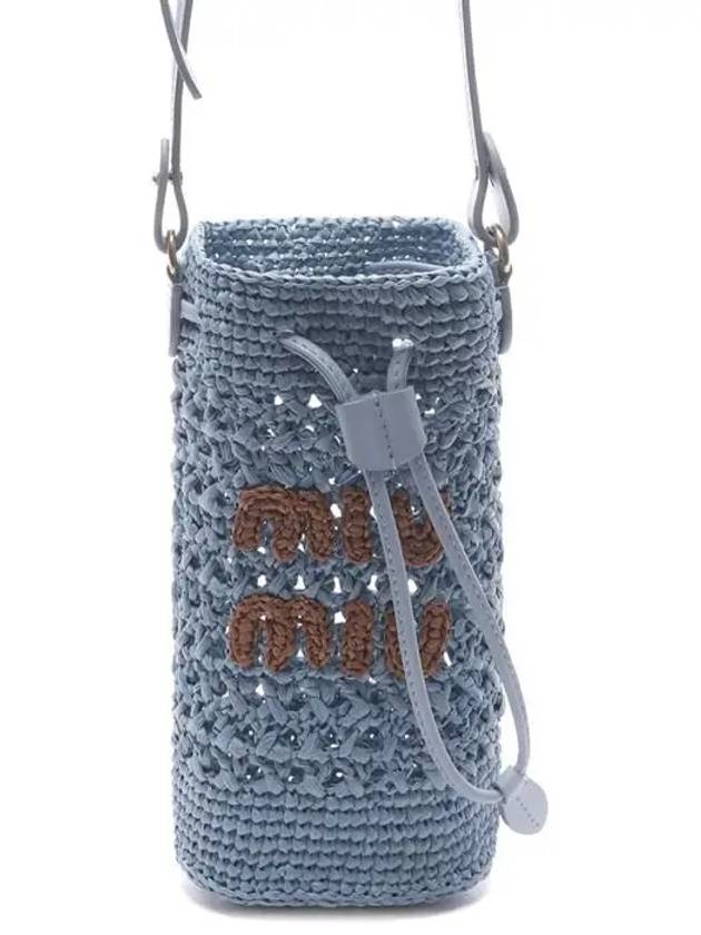 Embroidered Logo Crochet Bucket Bag Light Blue - MIU MIU - BALAAN 2