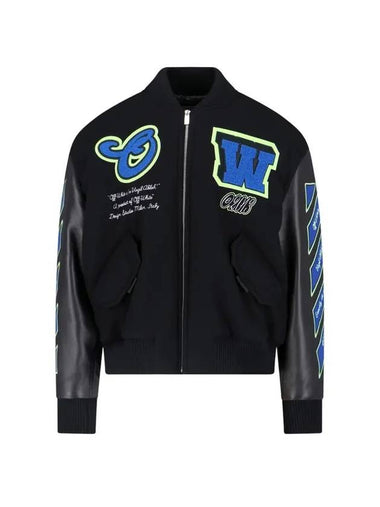 OW Logo Patch Varsity Bomber Jacket Black - OFF WHITE - BALAAN 1