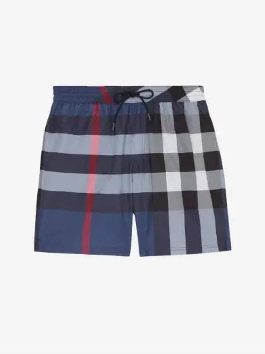 Men's Check Drawstring Swim Shorts Carbon Blue - BURBERRY - BALAAN 2