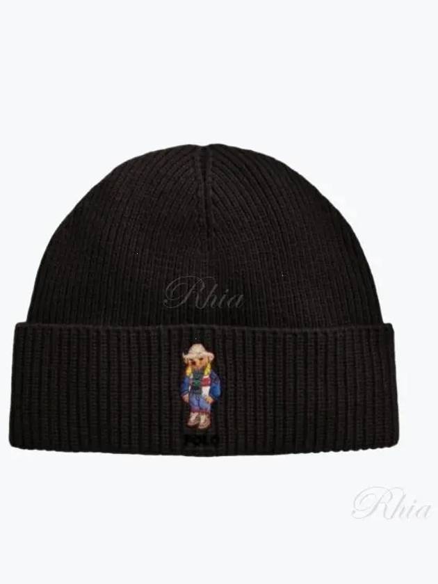 Embroidered Holiday Bear Wool Beanie Black - POLO RALPH LAUREN - BALAAN 2