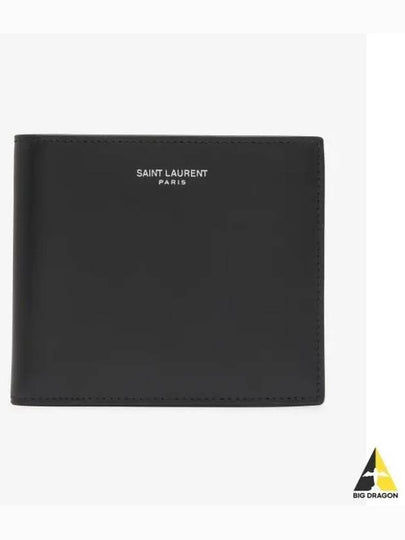 Smooth Leather Classic Logo Half Wallet Black - SAINT LAURENT - BALAAN 2