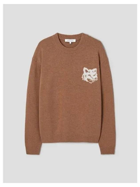 Men s Foxhead Intarsia Comfort Sweatshirt Sequoia Domestic Product - MAISON KITSUNE - BALAAN 1