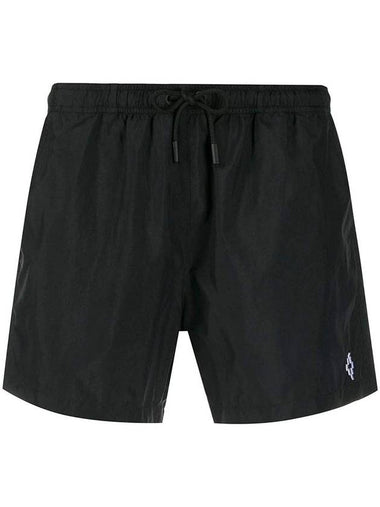 Cross Embroidered Logo Swim Shorts Black - MARCELO BURLON - BALAAN 1