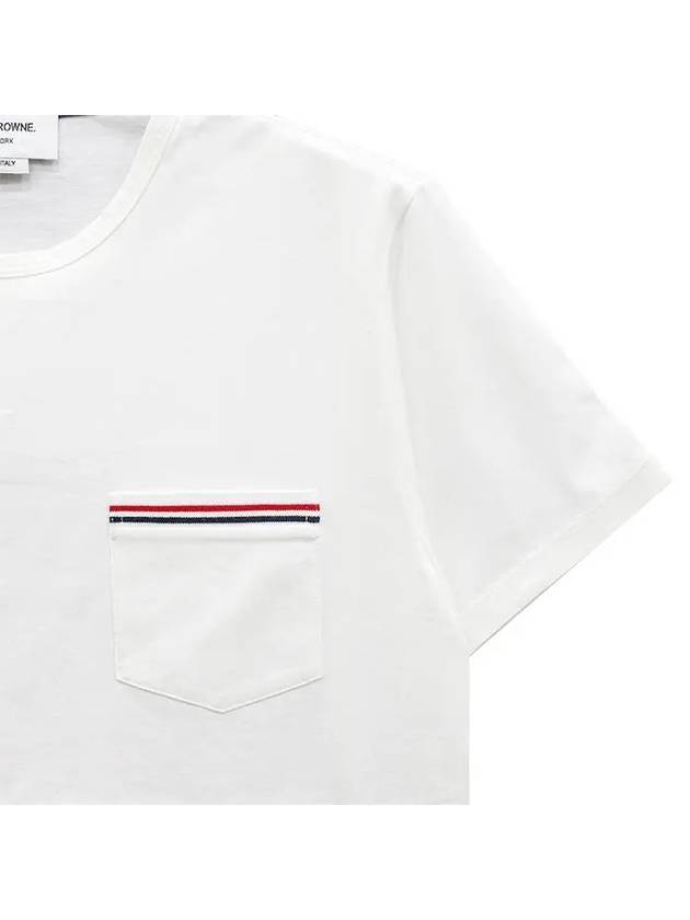 Men's Medium Weight Jersey Tipped Pocket Crewneck Short Sleeve T-Shirt White - THOM BROWNE - BALAAN 4