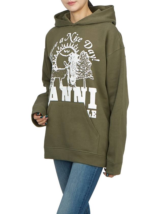 Cotton Hoodie Army Green - GANNI - BALAAN 5