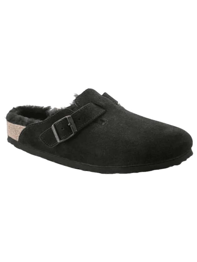 Boston Shearling Suede Slippers Black - BIRKENSTOCK - BALAAN 1