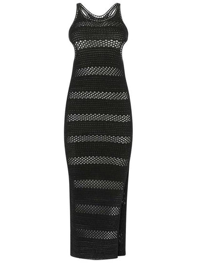 Women's Cutout Striped Crochet Maxi Long Dress Black - SAINT LAURENT - BALAAN 2