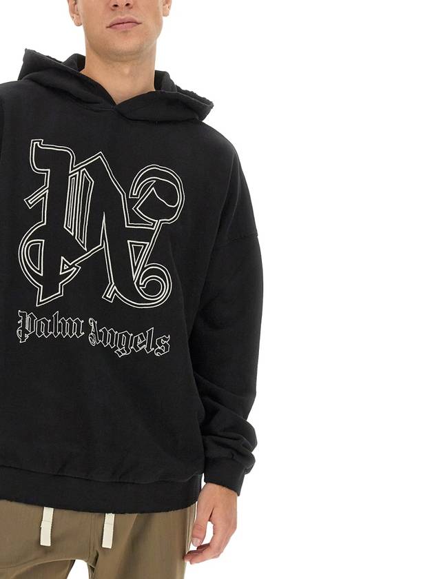 Monogram Popover Hoodie Black PMBB126E23FLE0011003 - PALM ANGELS - BALAAN 5