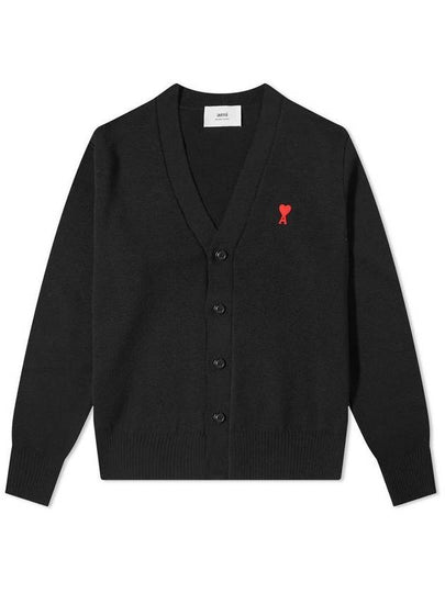 heart logo V-neck wool cardigan black - AMI - BALAAN 2