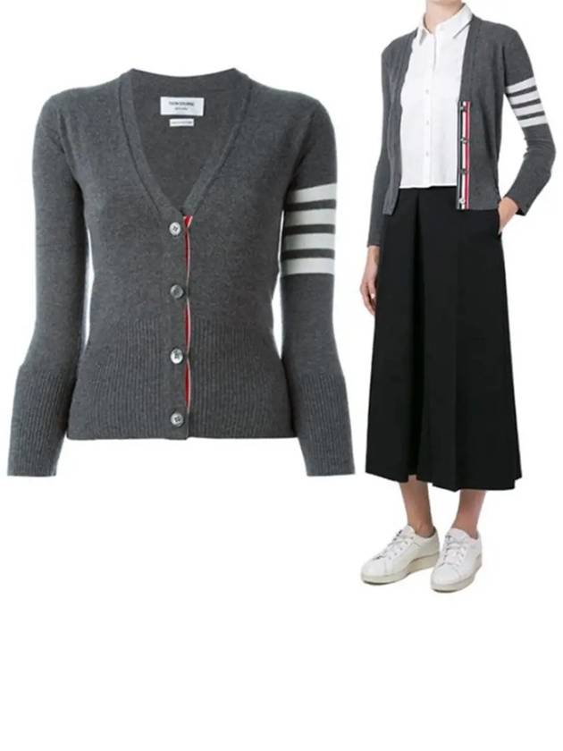 4-Bar V-Neck Cashmere Cardigan Grey - THOM BROWNE - BALAAN 3