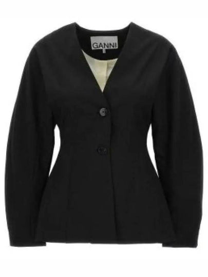 Drapey Melange Single Breasted Blazer Jacket Black - GANNI - BALAAN 2