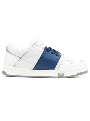 Men's Open Skate Calfskin Fabric Low Top Sneakers White Blue - VALENTINO - BALAAN 1