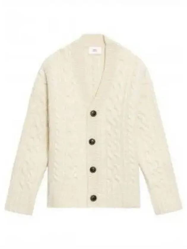 cable V-neck knit cardigan cream - AMI - BALAAN 2