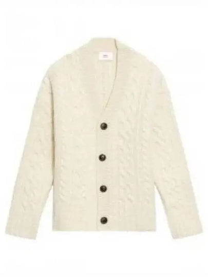 cable V-neck knit cardigan cream - AMI - BALAAN 2