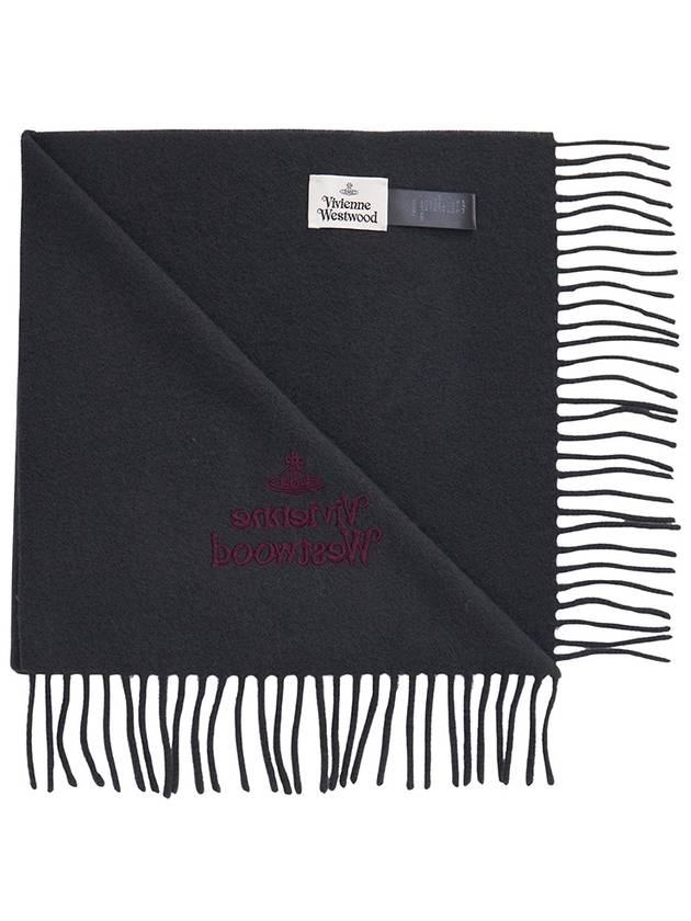 Logo Wool Fringe Muffler Grey - VIVIENNE WESTWOOD - BALAAN 4