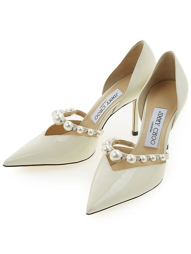 Women's Patent Leather Pointed Pumps AURELIE 85 XKM LATTE WHITE - JIMMY CHOO - BALAAN 1