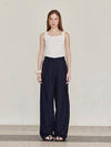 Wide Pin Tuck Linen Slacks Navy - LESEIZIEME - BALAAN 6