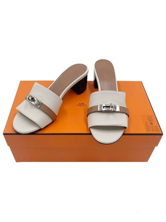Women s Gigi 50 Sandals Calfskin Palladium Hardware Beige Brown Slingback Heel H231063ZF8 - HERMES - BALAAN 1