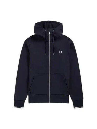 Fred Perry Hooded Zip Through Sweatshirt Navy - FRED PERRY - BALAAN 1