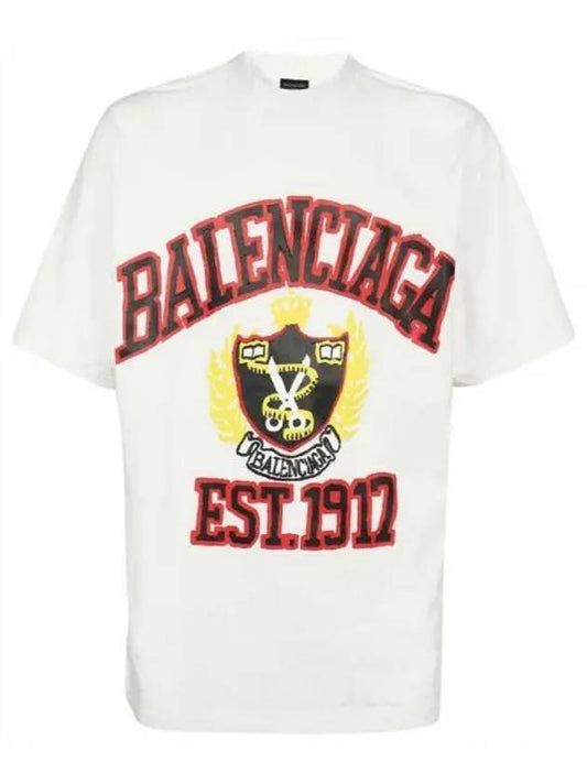 College Logo Print Medium Fit Short Sleeve T-Shirt White - BALENCIAGA - BALAAN 2