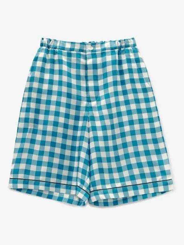 Check Bermuda Shorts Blue - PRADA - BALAAN 1