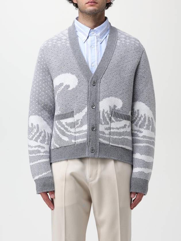 Wave Print Knit Cardigan Grey - THOM BROWNE - BALAAN 2