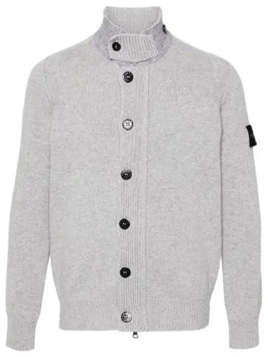 Wappen High Neck Button Up Wool Cardigan Melange Grey - STONE ISLAND - BALAAN 2