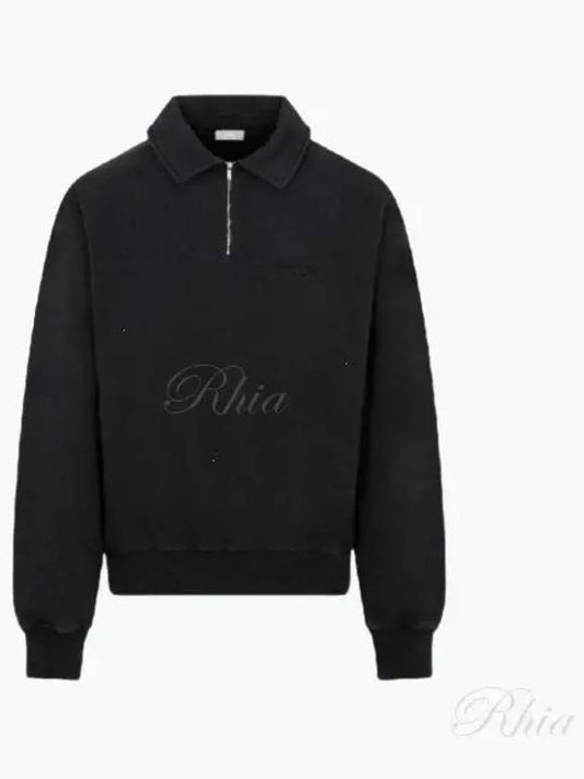 Logo Half Zip-up Oversized Long Sleeve Polo Shirt Black - DIOR - BALAAN 2