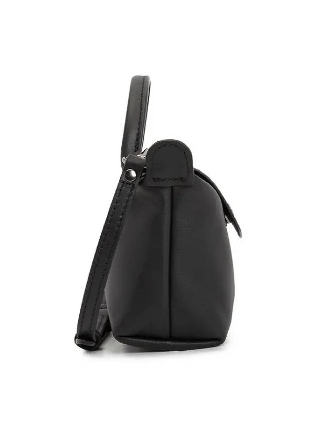 Le Pliage Logo Leather Tote Bag Black - LONGCHAMP - BALAAN 3