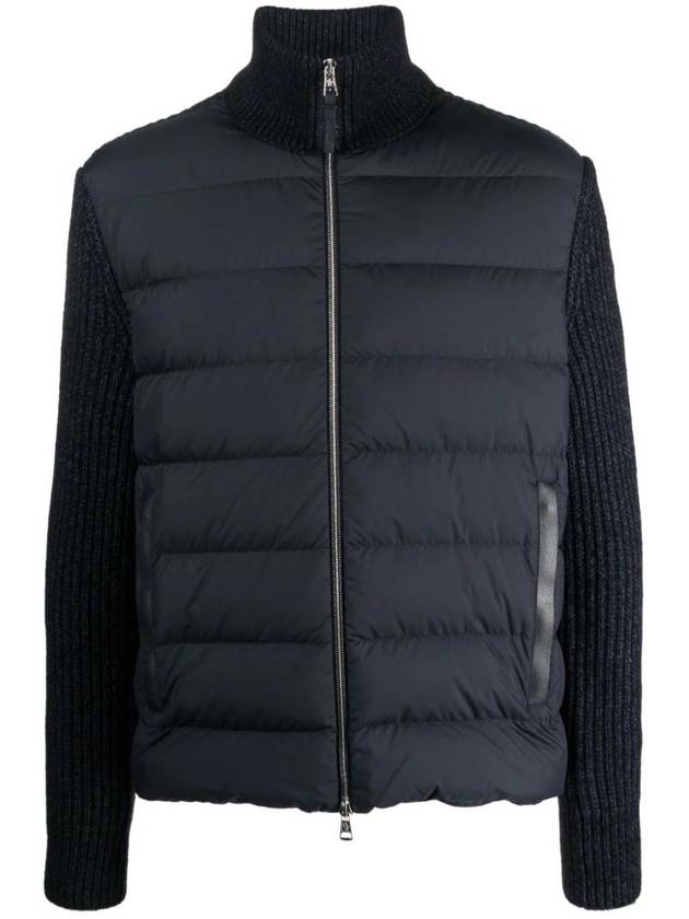 Padded Wool Blend Cardigan Navy - MONCLER - BALAAN 1