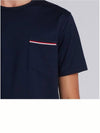 Men's Medium Weight Jersey Tipped Pocket Crewneck Short Short Sleeve T-Shirt Navy - THOM BROWNE - BALAAN 6