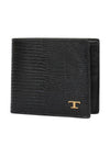 Men's T Plaque Embossed Logo Leather Half Wallet Black - TOD'S - BALAAN 2