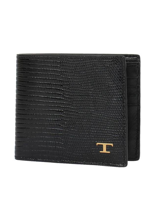 Men's T Plaque Embossed Logo Leather Half Wallet Black - TOD'S - BALAAN 1