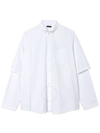 Balenciaga White Double Layer Sleeve Cotton Shirt, Brand Size 40 (Neck Size 15.8