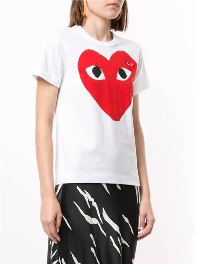 Play AZ T025 Red Double Heart Logo Short Sleeve T Shirt - COMME DES GARCONS - BALAAN 4