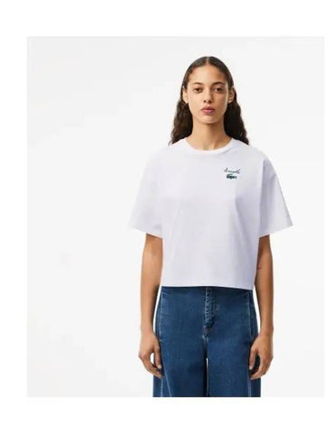 Women s Graphic Point Short Sleeve T Shirt OFFWHITE Off White - LACOSTE - BALAAN 1