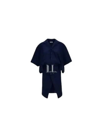 Cotton Shirt Neck Short Dress Navy - LEMAIRE - BALAAN 2