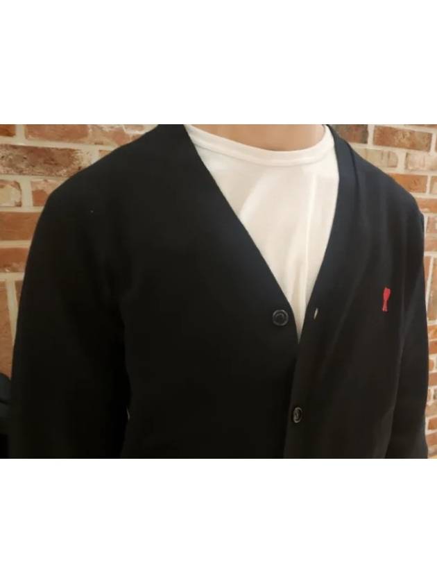 Red Heart Logo Merino Wool Cardigan Black - AMI - BALAAN 6