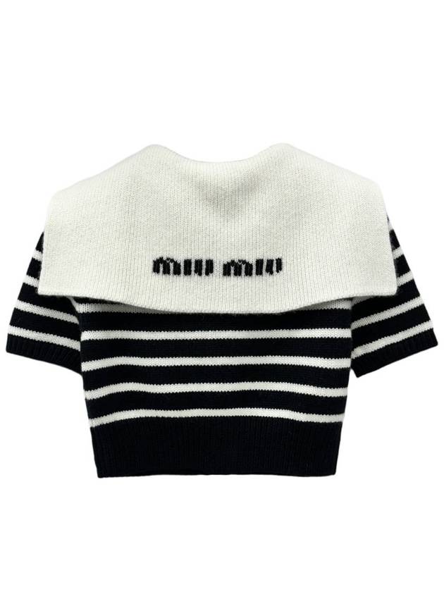 Cashmere Knit Stripe Motif Cardigan Black Tan - MIU MIU - BALAAN 3