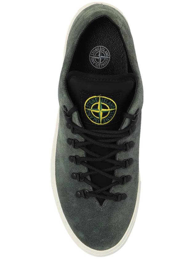 Suede Leather Low Top Sneakers Musk Green - STONE ISLAND - BALAAN 7