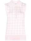 Gingham Silk Jacquard 4 Bar Polo Sleeveless Cardigan Pink - THOM BROWNE - BALAAN 1