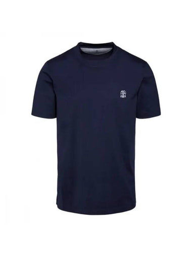 chest logo patch detail short sleeve t-shirt navy - BRUNELLO CUCINELLI - BALAAN 1