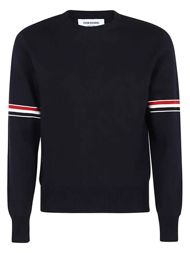 Men's Milan Stitch Armband Crew Neck Knit Top Navy - THOM BROWNE - BALAAN 3