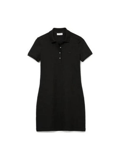 Women's Slim Fit Stretch Cotton Pique Polo Short Dress Black - LACOSTE - BALAAN 2