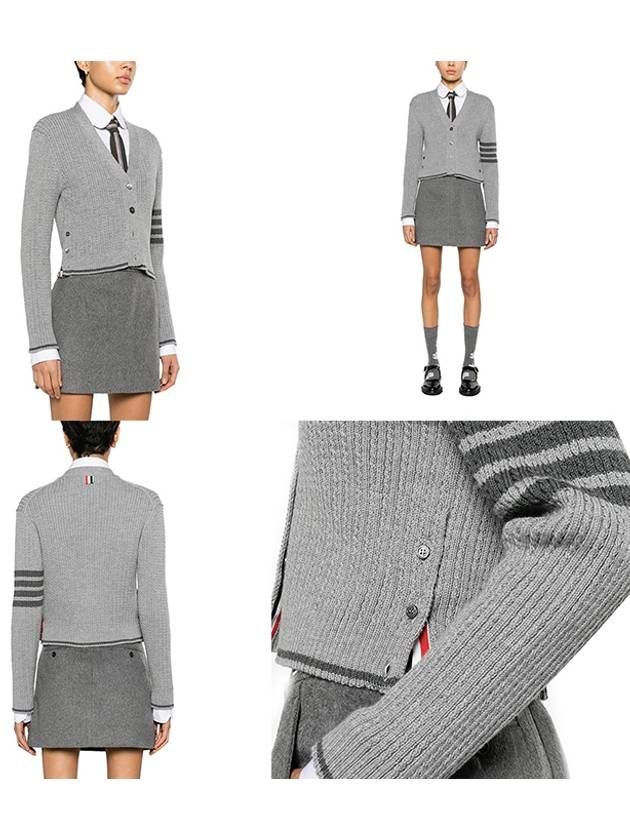 4 Bar Cable Wool Crop Cardigan Grey - THOM BROWNE - BALAAN 7