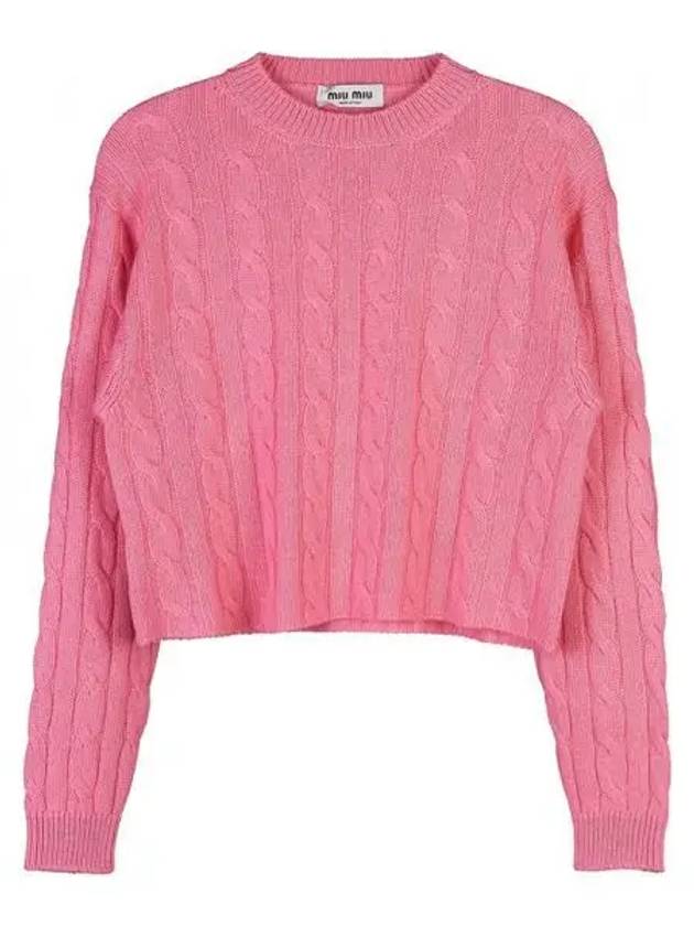 Women's Cable Cashmere Knit Top Pink - MIU MIU - BALAAN 2