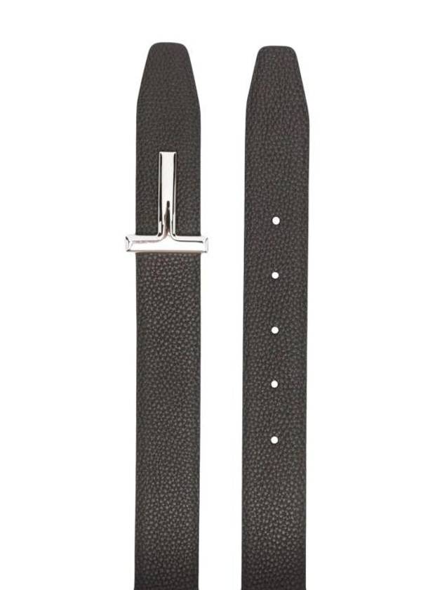 Silver Hardware T Logo Reversible Leather Belt Brown - TOM FORD - BALAAN 3