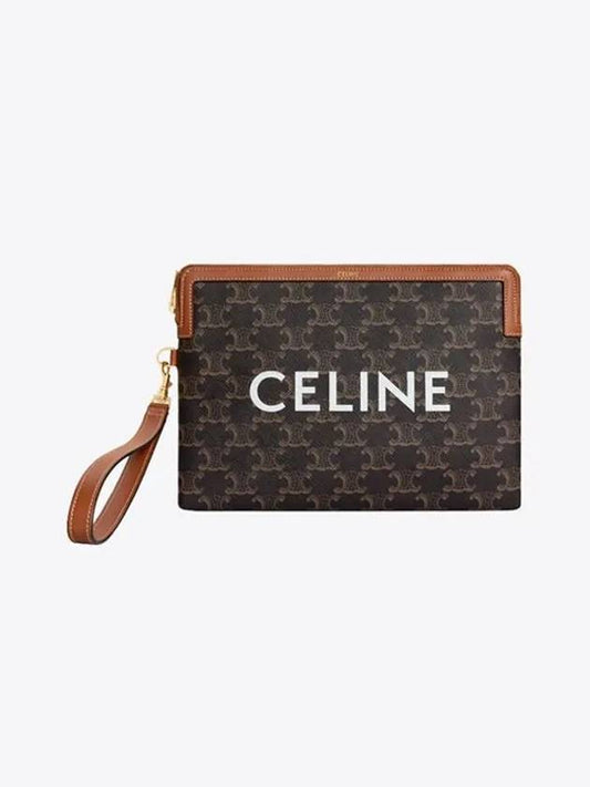 CELINE Small Pouch With Strap Signature In Triomphe Canvas With Print Tan 10J502FES 04LU - CELINE - BALAAN